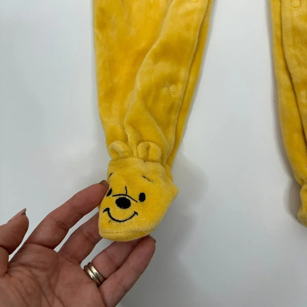 2/$30 H&M Velour Pajama Jumpsuit One Piece Footies Yellow 9M #9185